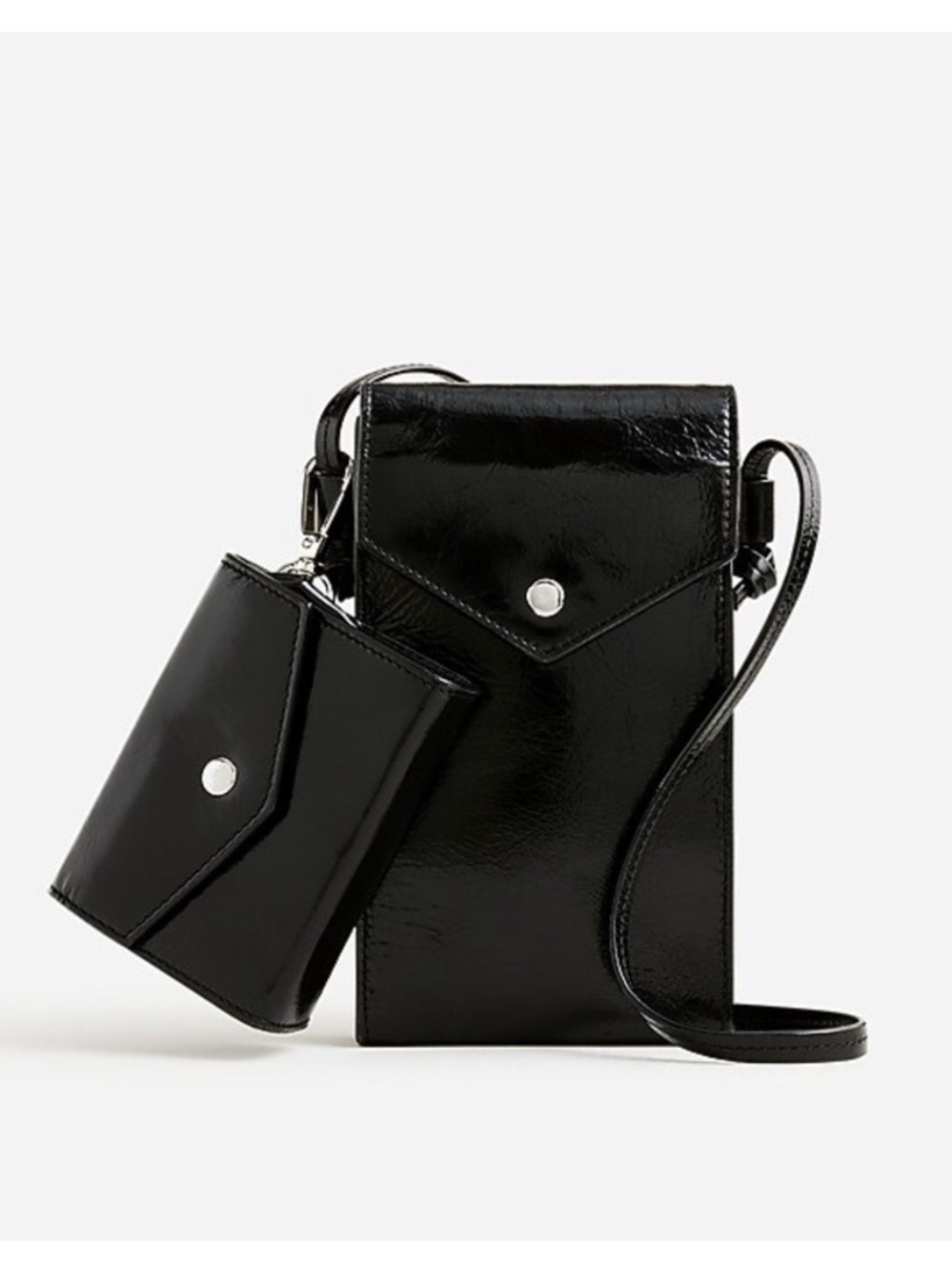 J. Crew Gracie Black Patent Leather Phone Crossbody with Detachable Card Case